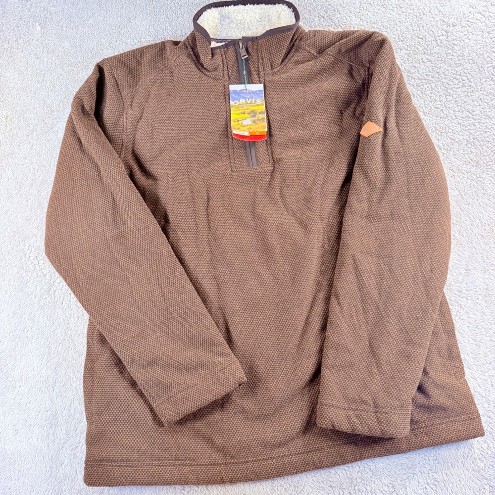 Orvis Quarter Zip Sherpa Lined Fleece Pullover Mens Medium Brown